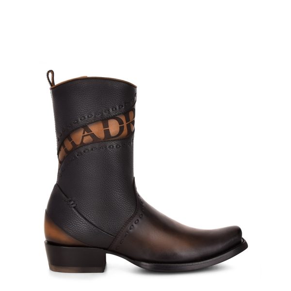 CUADRA Men's Viena Black Laser & Woven Zipper Narrow Square Toe Western Boot