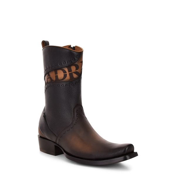 CUADRA Men's Viena Black Laser & Woven Zipper Narrow Square Toe Western Boot