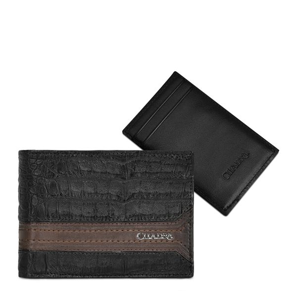 CUADRA Men's Plunge Black Embossed Leather Stitching Wallet