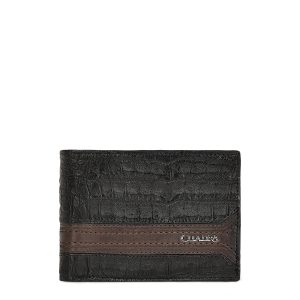 CUADRA Men's Plunge Black Embossed Leather Stitching Wallet