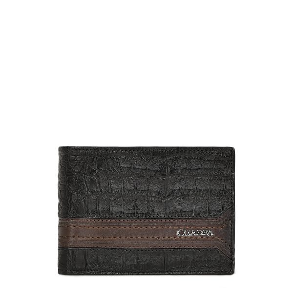 CUADRA Men's Plunge Black Embossed Leather Stitching Wallet