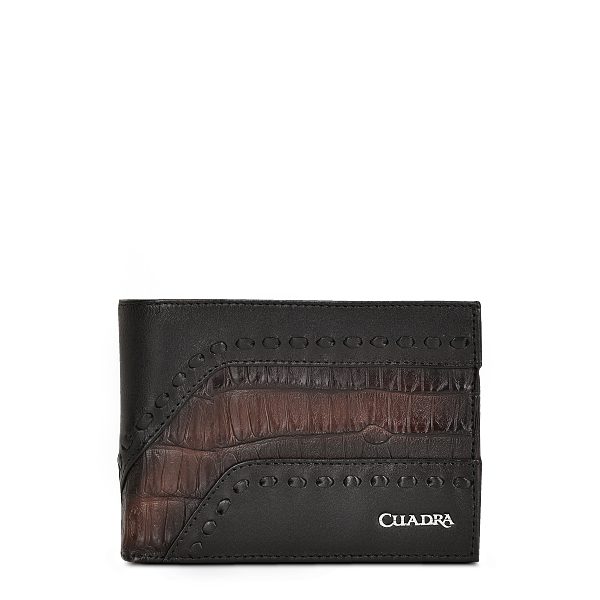 CUADRA Men's Plunge Brown Embossed Leather Woven Wallet