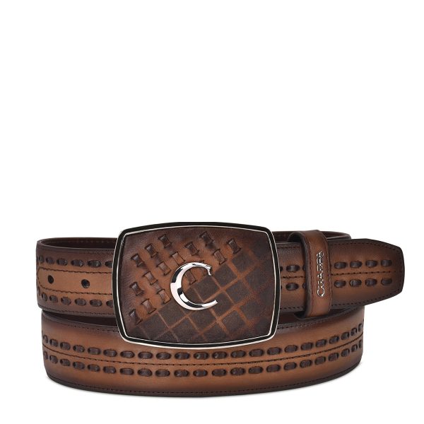 CUADRA Men's Maple Laser & Woven Leather Belt