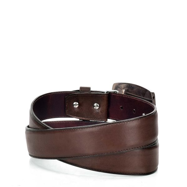 CUADRA Men's Over Chestnut Laser Leather Belt