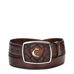 CUADRA Men's Over Chestnut Laser Leather Belt