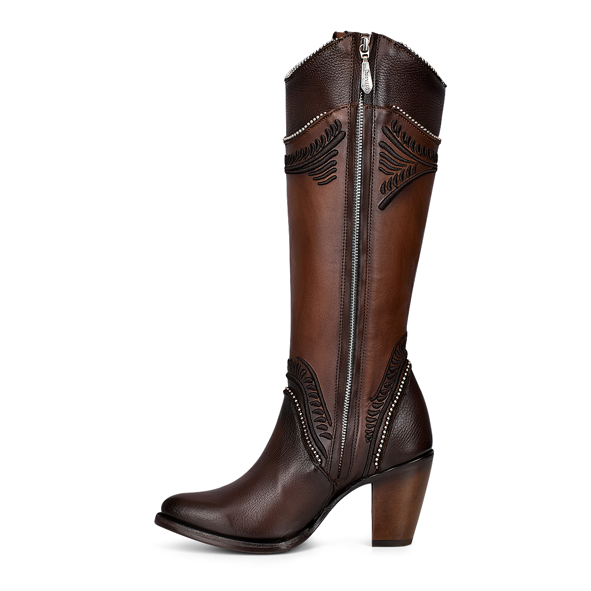 CUADRA Women's Damasco Chocolate Laser & Embroidery Studs Pointed Toe Western Boot - Image 4