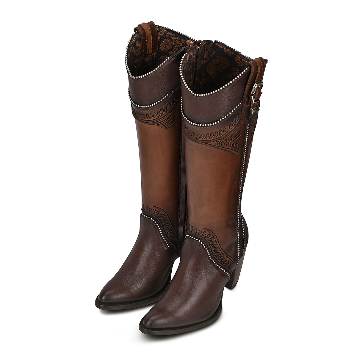 CUADRA Women's Damasco Chocolate Laser & Embroidery Studs Pointed Toe Western Boot - Image 7