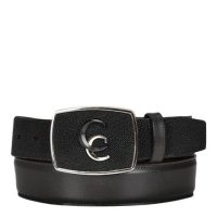 Black Stingray & Cowhide Stitch Belt