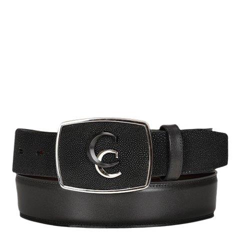 Black Stingray & Cowhide Stitch Belt