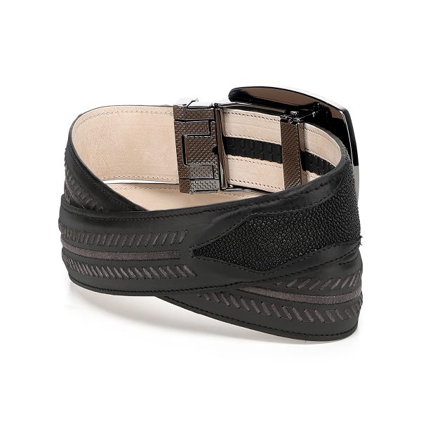 Elegant Black Stingray Woven Belt