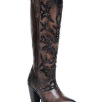 Chocolate Crystal Embroidered Zipper Boots