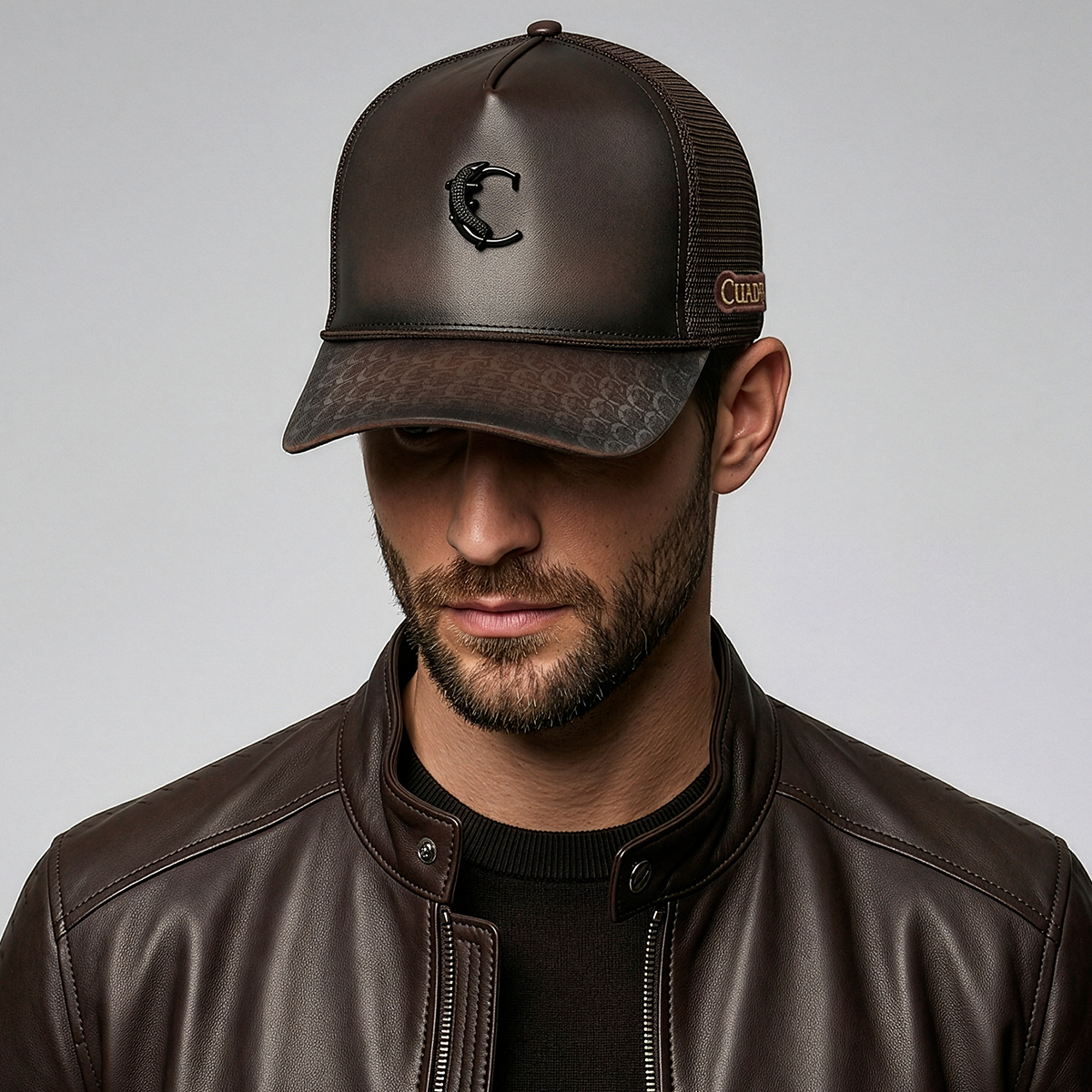 Men's Brown Caiman Studded Western Cap - Image 5